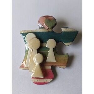 People Pins Lucinda People Family Spring Pastel with Hearts Vtg Handmade Puzzle